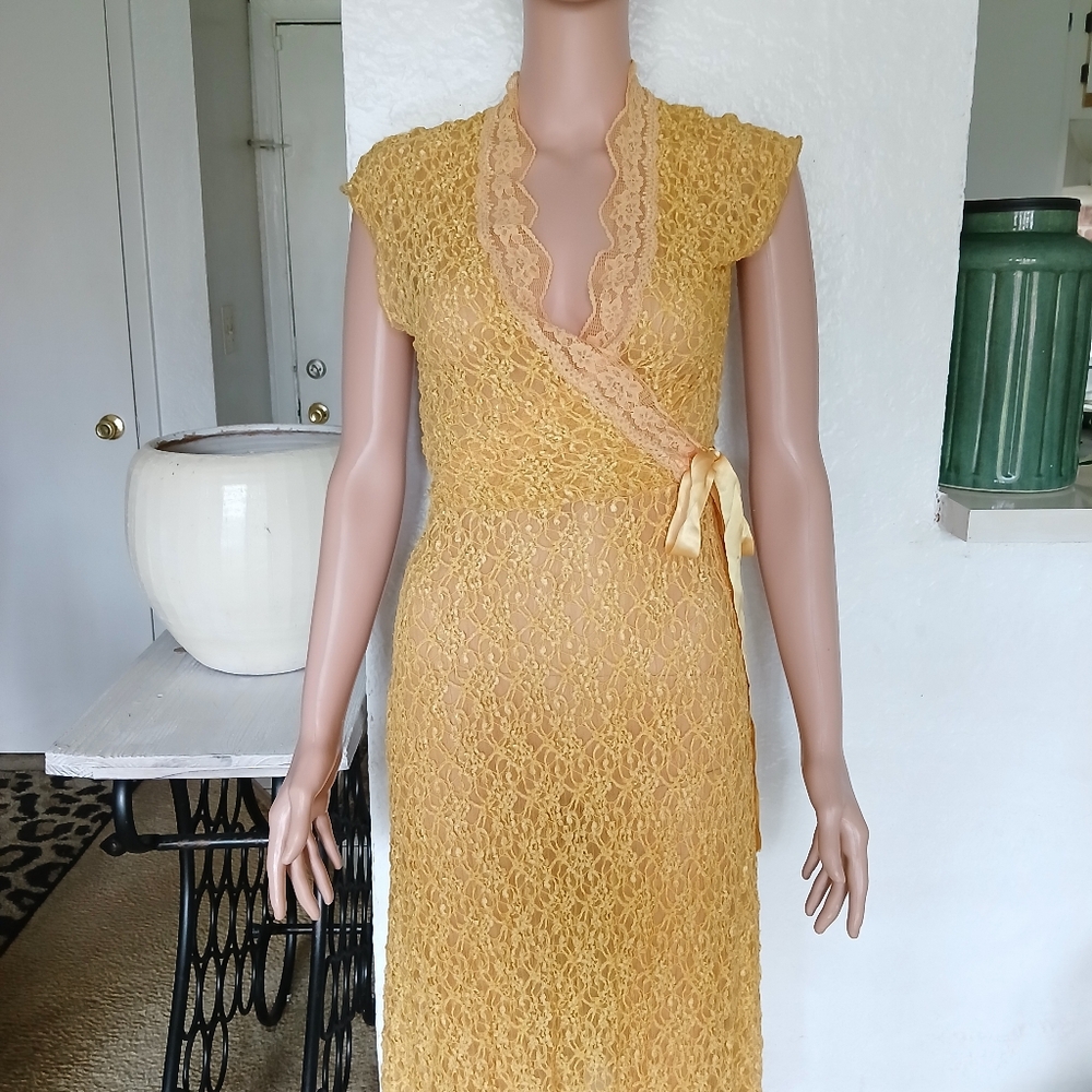Yellow Lace Wrap Dress